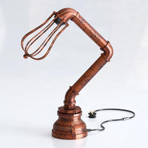 LEDSone Lampe de table de chevet vintage industrielle steampunk rouge rustique pour chambre à coucher, salle d'étude [classe énergétique A++] (lampe de table avec cage)