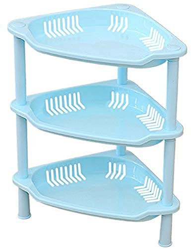 Multifunktionales Küchen-ESS-Tischregal Badezimmer Kunststoff-Lagerregal Bodendreieck quadratisch dreilagiges Lagerregal-Blue
