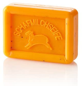 OVIS Schafmilchseife 100g -Mango -Reinigung und Pflege mit Schafmilch in Papierverpackung / zero waste ohne Mikroplastik oder Mineralöl