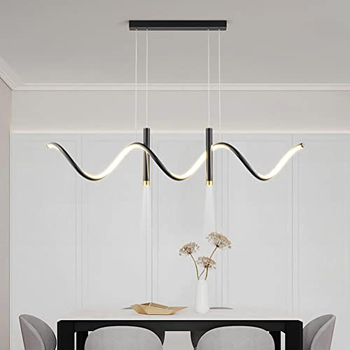 LED Esstischlampe mit 2 Strahler Hängelampe Modern Welle Design Pendelleuchte Dimmbar 3000K-6500K Höhenverstellbar Pendellampe für Esszimmer Esstisch Bar Küchen Wohnzimmer Schlafzimmer 100cm (Schwarz)