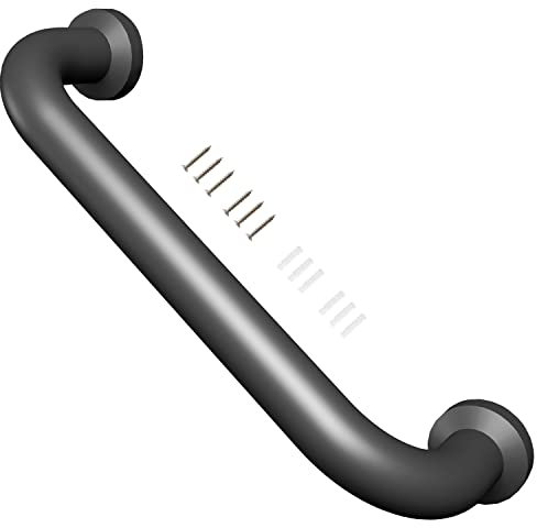 One Pack 12 Inch Matte Black Shower Grab Bar Stainless Steel Safety Hand Rail Support for Showers Bathroom Balance Bar Safety Hand Rail Handicap Bath Handle Senior Assist Bar Home Care Bath Handrail