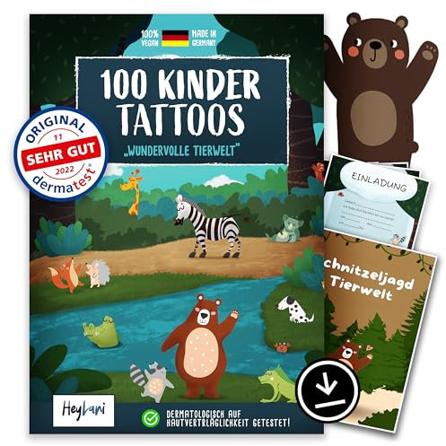 100 Hautfreundliche Temporäre Kindertattoos — Dermatologisch getestet - Bunte Tiermotive für Jungen & Mädchen - Einfach anzubringen und zu entfernen - Langlebig & sicher - Made in Germany - Tierthema
