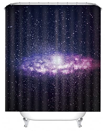 Hoisy Haken Duschvorhang, Duschvorhang Muster Galaxy Sternenhimmel Schwarz Lila Größe 165X200CM Schnell Trocknend Polyestergewebe Badezimmerzubehör