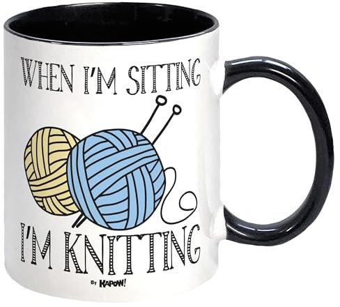 Kapow Gifts Knitting Mug Gift idea When I'm Sitting I'm Knitting Mothers Day Mum Grandma Friend Sister Present, Ceramic, 250ml