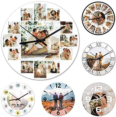 ＨＡＯＡＮＧＺＨＥ Personalisierte Foto Wanduhr, Personalisierte Wanduhr aus Holz mit Fototext, Fügen Sie Ihr Bild/Foto/Logo/Jedes Design Hinzu, Geschenk für Mama Papa Freunde & Familie