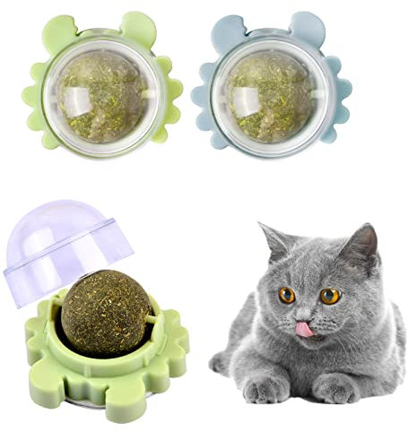 2 Stück Katzenminze für Katzen Katzenminze Balls Spielzeug Drehbare Katzenminze Bälle Wandroller für Katzensnacks Essbares Spielzeug Katzenspielzeug für Katzen Lecken, Zähne Knirschen, Zahnreinigung