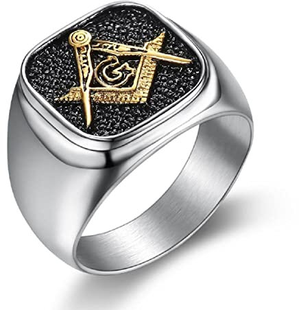 Freimaurer-Ring, Kompass und Quadratischer Ring für Männer, Freimaurer-Ring Freimaurer-Schmuck, Hip-Hop-Freimaurer-Biker-Siegelringe Freimaurer-Symbol Quadratischer Ring Allsehender Augenring (18.9)
