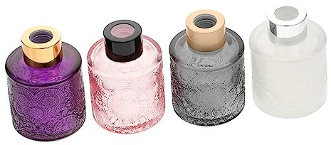 Healeved Aromatherapie Glasflasche Prägung Diffusorflasche 4 Stück Weithals Flakon Für Parfüm Ätherische Öle Schlafzimmer Wohnzimmer Dekoration