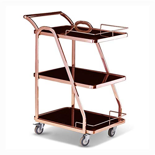 TEmkin Barwagen Servierwagen Tablett Metall Roll-Servierwagen Hotel Wein-/Tee-Servierwagen Geeignet für Küche Wohnzimmer Zuhause Barwagen (Titangold) (Roségold)