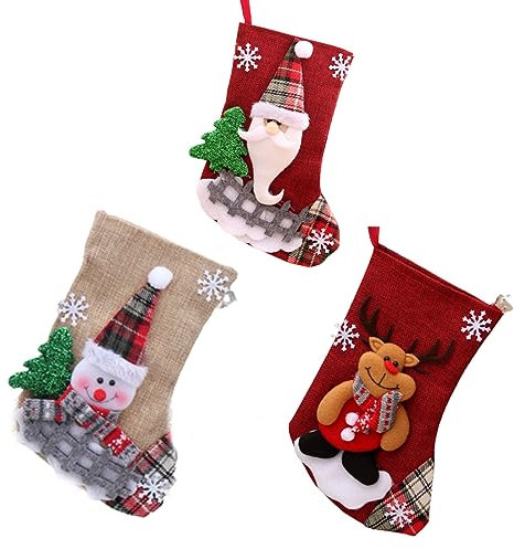 JITNGA 3 Stück Weihnachtsstrumpf 3D Mittel Santa Schneemann Rentier Weihnachten Kamin Hängende Strümpfe Für Familie Weihnachtsdekoration Xmas Charakter Holiday Party Decor