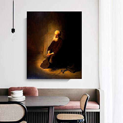 Yangld Saint Pierre en prison (l'apôtre Pierre agenouillé) par Rembrandt toile peinture à l'huile œuvre affiche photo décoration de la maison 30x40 CM sans cadre