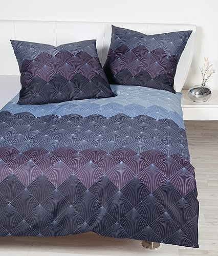 Janine Bettwäsche 200x200cm + 2X 80x80cm Moments - weicher Bettbezug aus Mako Satin - mit Reißverschluss - 100% Baumwolle - Öko-Tex - lilasalbei