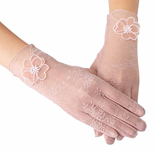 QWUVEDS Frauen Sexy Black Dot Short Lace Lace Atmungsaktive Reitsonnenschutz-Hochzeitshandschuhe Blaue Handschuhe Kunstleder Netz Handschuhe Damen Ballhandschuhe (Pink, One Size)
