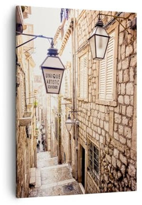 Bilder auf Leinwand Alte Stadt Mietshäuser Kroatien Leinwandbild mit Rahmen 50x70cm Wandbilder Dekoration Wohnzimmer Schlafzimmer Küche Deko Groß Wanddeko Bild Wand Kunstdruck Art Canvas PA50x70-6202