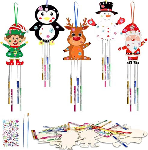 RunFar shop Windspiel Bastelset Weihnachten Holz Basteln Kinder Mädchen, Klangspiel Bemalen Handwerk, Feen Kreativ Bastelhandwerk, DIY Spielzeug Geschenk für Geburtstagsparty Mädchen