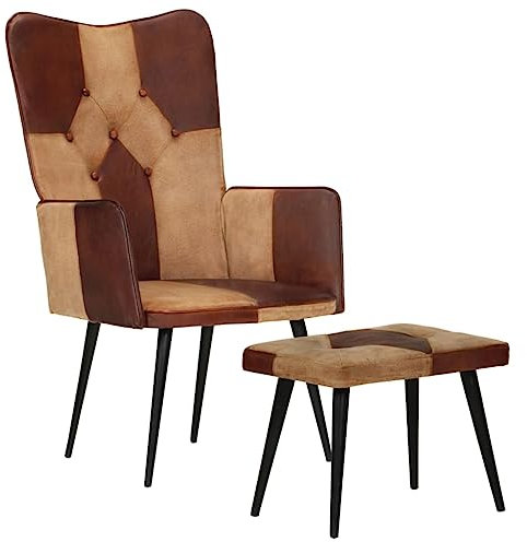 DYRJDJWIDHW Sessel,stillsessel,schaukelstuhl Wohnzimmer,Sessel mit Hocker Braun Echtleder und Canvaspapasansessel,relaxliege,Rocking Chair,stillstuhl,