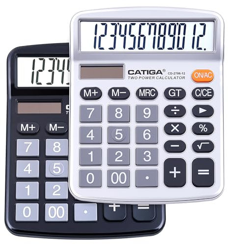 CATIGA Tischrechner 12-stelliger mit großem LCD-Display, sensitiven Tasten, Solar und Batteriebetrieb, Kompakt, leistungsstark und vielseitig, Standardfunktion für Büro, Haus, Schule, CD-2786