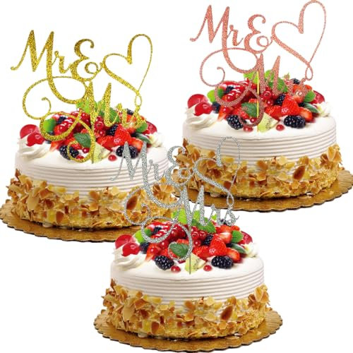 BSNRDX Cake Topper Hochzeit 3 Stück Mr & Mrs Cake Topper, Hochzeitstorte Deko, “Mr&Mrs” Tortenstecker Hochzeit für Hochzeit Jubiläum Verlobung Valentinstag