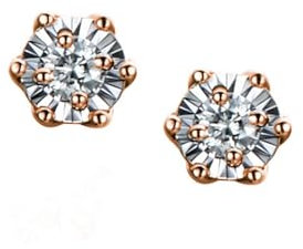 AMDXD Orecchini a perno in oro rosa 18 carati 750 a forma di Natale, classici orecchini con diamanti, oro rosa Au750, Oro rosa 18 carati (750), Diamante