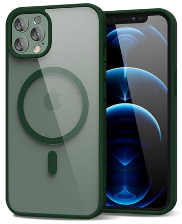 oakxco for iPhone 12 Pro Max Case Clear Magnetic Compatible with Magsafe, Thin Slim Transparent Non Yellowing, Hybrid Soft Silicone Bumper & Hard Plastic Protective Cover for Women, Dark Green