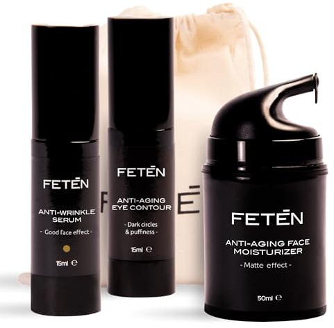 FETēn Skincare Geschenkset für Herren, feuchtigkeitsspendendes Anti-Aging-Set mit Anti-Falten-Gesichtscreme, Augenkontur, Antiaugenringe und Vitamin C-Serum, Kosmetik- und Körperpflegeset für Männer