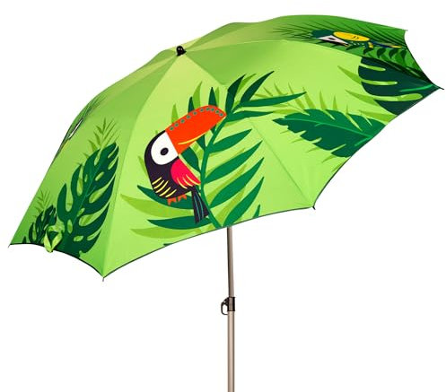 AKTIVE Sombrilla de playa tropical, 200 cm, Diseño fotorrealista, Mástil acero, Inclinable y regulable en altura, Tejido poliéster, Protección UV40, Sombrillas grandes, Funda transporte asa (62324)