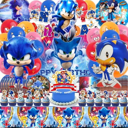 Soni Kit Compleanno 83 Pezzi - Decorazioni Festa Con Palloncini, Torta, Tovaglia, Piatto da Portata, Sfondo - Per Ragazzi e Ragazze