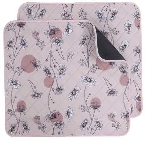 IEUUMLER 2 Stück Welpenunterlagen Waschbar für Hunde, Wiederverwendbar und Schnell Absorbierend PIPI Matten Trainingseinlagen für Laufstall/Autositz/Sofa FC013 (Rosa Gänseblümchen, 60*60cm-2pcs)
