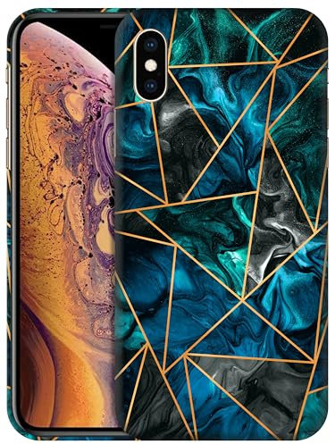 GlamCase for iPhone X/XS, iPhone X/XS Case - Blue Marble Geometric Pattern Design Printed Slim Fit Cute Plastic Hard Snap on Protective Designer Back Phone Case/Cover for iPhone X/XS.