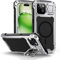 Lanhiem for iPhone 15 Plus Case, [Tempered Glass Screen Protector][Camera Kickstand] Heavy Duty Shockproof Cover for 15 Plus Metal Tough Case, Full Protective Case for iPhone 15 Plus(Silver)
