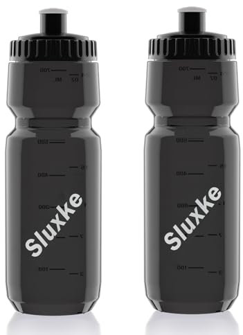 SLUXKE 700ML Fahrrad Trinkflasche, Squeeze Trinkflasche, Rennrad Flaschen, Auslaufsicher Fahrradflaschen, Geeignet für Outdoor, Fitness, Radfahren, Laufen, BPA Free (Schwarz und Schwarz)
