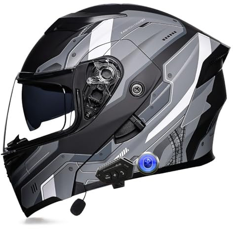 Motorradhelm mit Gegensprechanlage Bluetooth-Headset, Männer Frauen Modularer Helm Motorrad Klapphelm Doppelvisier Vollvisierhelm, Erwachsene Streetbike-Rennhelm ECE-geprüft M-XXL