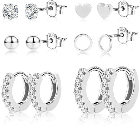 KISSPAT Set Pendientes Oro Plata Multiset Corazón Mariposa Estrella | Set Pendientes Oro Plata Multiset Corazón Mariposa Estrella Aro Bola Circonio Joyería Regalo Mujer Hipoalergénico