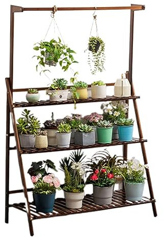 Pflanzenregal Hängender Pflanzenständer, 2-stufige Leiter, Blumen-Ranken für Zimmerpflanzen, Spalier aus Holz, Blumentopfständer für mehrere Topfpflanzen, Regal für Fenster, Balkon, Wohnzimmer, Leite