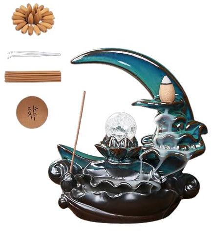 Porte-Encens à Reflux en Céramique, Support d'encens Backflow Brûleur d'Encens Cascade avec 40 Cônes et 10 Bâtonnets brûleur de Support pour Décoration et Relaxation, Bureau Ornement