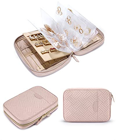 bagsmart Travel Jewellery Organiser, Jewellery Case, Jewelry Storage Bags with Clear Pages for More Necklaces, Earrings, Rings, Bracelets, Large Capacity Zipper Jewelry Pouch, Pink