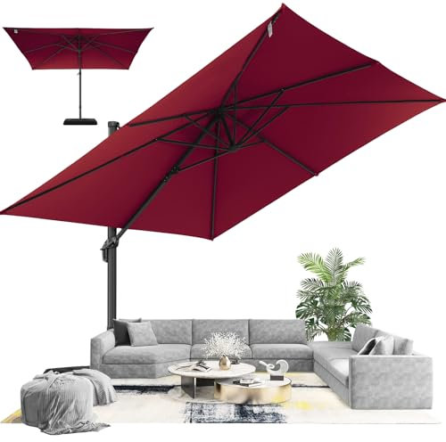 Hotime Parasol 3x3m Parasol de Patio Déporté Extérieur en Aluminium, Réglable en 5 Hauteurs, Imperméable et Anti-UV, Parfait pour Piscine, Terrasse, Usage Professionnel, Vin Rouge