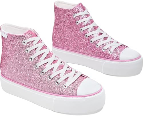 ALTOCIS High-Top-Glitzer-Sneaker, mittelhoch, Plateau, glitzernde Pailletten, niedlich, glänzend, modische Sneaker, glitzernde Plateau-Wanderschuhe