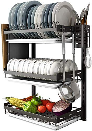 ASumPio Escurridor de Platos Grande, escurridor de Utensilios de Cocina, escurridor de Acero Inoxidable Negro para Montaje en Pared, 3 Capas,3 Layers