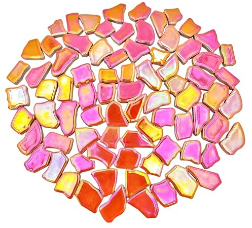 Unregelmäßige Keramik-Mosaikfliesen, 1,7 cm - 3,9 cm, 500 g, Keramik-Mosaikfliesen zum Basteln, Keramik-Mosaikstücke für Heimdekoration oder Bastelarbeiten, Mosaik-Zubehör (irisierende Mandarine)