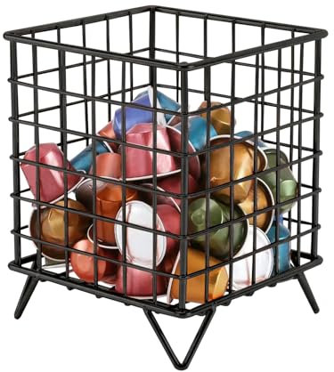 MEETOZ Coffee Pod Holder Organizer, Coffee Pod Cage, Stainless Steel Large Capacity 80+ Coffee Capsule Holder, Coffee Pod Storage Compatible with Pods (Black)