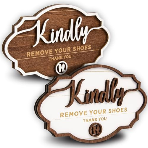 Woodamore Kindly Remove Your Shoes Sign - 2 Pack Please Take Your Shoes Off Signs For Front Door, No Shoes Sign Wooden Wall Hanging Signs For Home Office Decorations