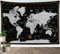 LB Wandteppich Weltkarte Wandtuch für Kinder Klassenzimmer Vintage Schwarz und Grau Karte Wandbehang Countryris und Ozean Tapisserie für Wohnzimmer Schlafzimmer Wohnheim Wanddeko,150x130cm
