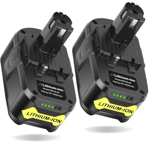 REACELL 2X 18V 5.0Ah Batería para Ryobi 18V Batería Lithium Compatible para Ryobi 18 Volt One+ RB18L50 RB18L40 RB18L25 BPL-1815 BPL-1820G BPL18151 BPL1820 P104 P105 P107 con Indicador LED