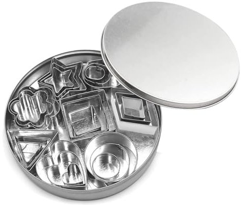 24pcs Cookie Cutters, Biscuit Cutters for Baking, Stainless Steel Metal Cutter Set with Round Tin Box, 8 Shapes, Heart Cookie Cutter, Circle Star Pastry Cutter, Flower Square Geometric Scone Cutter
