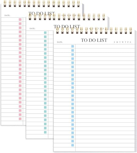 To Do List Notepad 3 Pack/Set, Undated Daily Planner Notepad With To Do List Notebook Checklist Planner Spiral Waterproof Notepad for Office Supplies, School Planner, 52 Sheets/Pack, 5.5*8.3 A5 Size