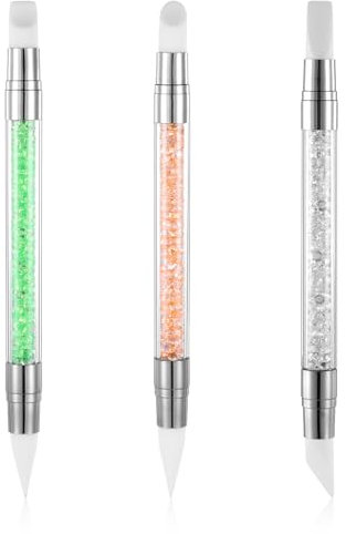 AHQiZFX Lot de 3 pinceaux à ongles en silicone - Pour sculpture d'ongles - Pour sculpture d'ongles - Pinceau à strass - Double tête - Outils de manucure pour dessiner des films à ongles