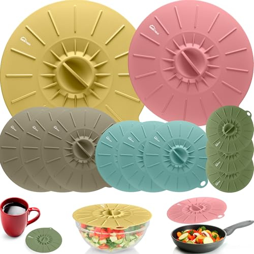 Basic Haus Microwave Cover Silicone Lids - Set of 11 Pieces - Suction Covers for Pots, Pans, Bowls, Cups, Skillets - Splatter Protection - Easy Food Storage - BPA Free