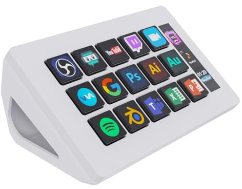 TreasLin VSDinside Macro Keypad Stream Controller with 15 Customizable Keys to Trigger Actions in OBS Twitch YouTube for Content Creators Streaming Deck Compatible with PC & Mac HSV293S White