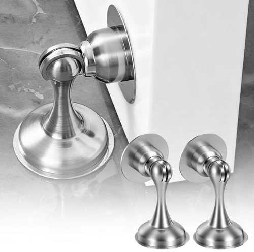 Jomdjmskes 2 Pcs Türstopper Magnetisch, Door Stopper aus Edelstahl, Türfeststeller, Türstopper Boden Kleben, Türhalter, Boden Selbstklebend für Tür Floor Wand, Wand und Bodenmontage, Silber